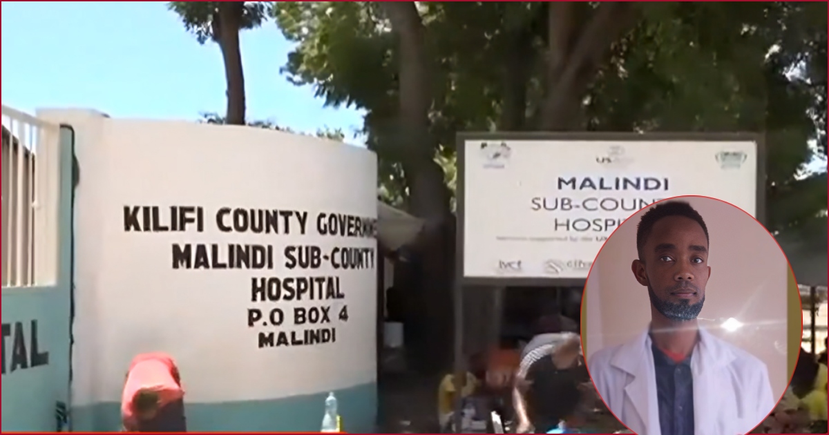 Thrity-six-year-old Mech Okechi (inset) was busted attending to patients at the Malindi Sub-County Hospital.
